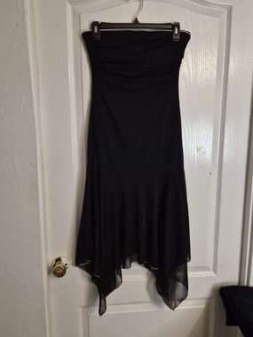 Taunt Black Strapless Asymmetrical Handkerchief-Hem Dress